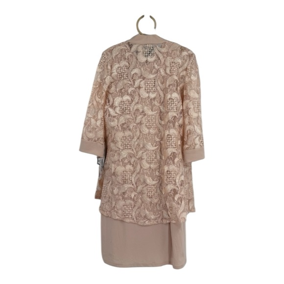 R&M Richards Women's Pink Embroidered Sequin Jacket & Dress with Necklace NEW - Picture 4 of 15